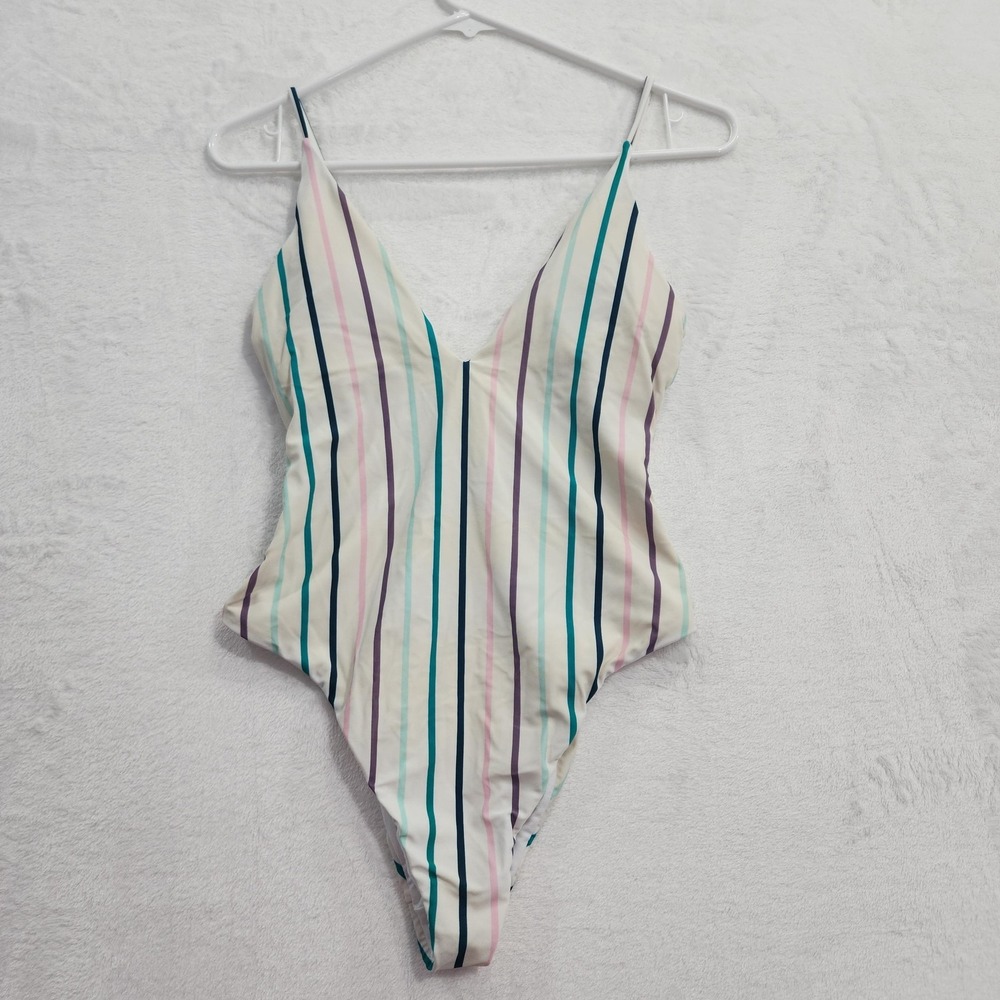 Raisins Swimsuit Womens M Multicolor Lola Stripe Printed Golden Cheeky One-Piece